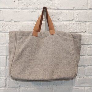The Royal Standard Gray Wool Blend Large Tote Bag Purse 17" x 12" Leather Handle